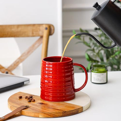 Mkour 23oz Extra Large Ceramic Coffee Mugs, Handmade Cup, Big Tea Cups with Large Handle for Office and Home, Microwave and Dishwasher Safe (Red) - color: Red