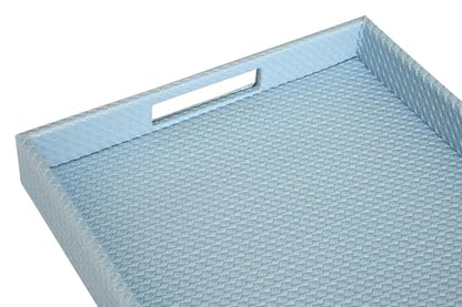 HofferRuffer Rectangle Serving Tray with Hole Handles for Coffee Table, Breakfast, Tea, Food, Butler - Countertop, Kitchen, Vanity Serve Tray, 16.2 x 12.2 x 2 inches, Faux Leather (LightBlue) - color: Lightblue