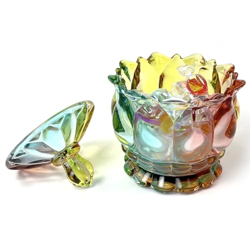 Colorful Crystal Glass Candy Snack Barrel Storage Jar Embossed Luxury Cookie Buffet Canister With Lids Jewelry Box Jar Biscuit Containers - color: Flower Throne