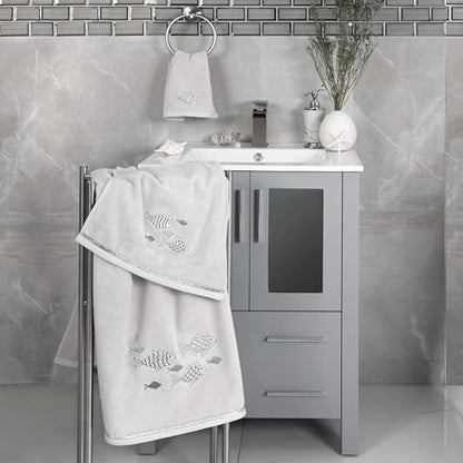 Treasure 4-Piece Premium Towel Set, Sparkling Applique Fish, Ultra Plush Turkish Cotton, Durable, Perfect for Bathroom, 2 Bath 2 Hand Towels, Silver - color: Silver, size: 2 Pcs Bath 2 Pcs Hand Towel