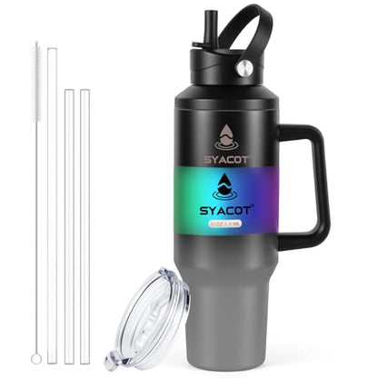 40 oz Tumbler with Handle and Straw or Convert to 40 oz Insulated Water Bottle Fits in Cup Holder. Stainless Steel Metal Water Flask with 2 Lids for Travel,Camping,Gym Sports Coffee Mug Thermal Cup - color: Shadow