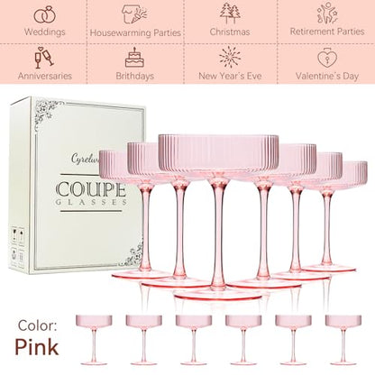 Pink Coupe Glasses Set of 6 |9 oz martini Glasses |Pink Cocktail Glasses Set,Champagne Coupe Glasses for Margarita, Bar,Dessert Glass - color: Pink