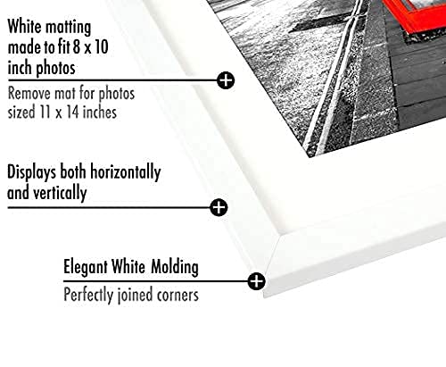Americanflat 11x14 Picture Frame with Shatter-Resistant Glass - Set of 2 - Use as 8x10 Frame with Mat or Display 11x14 Photo Without Mat - Signature Collection - Picture Frames for Wall - White | Engineered Wood construction, Shatter-resistant glass, hang