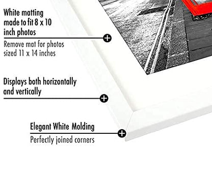 Americanflat 11x14 Picture Frame with Shatter-Resistant Glass - Set of 2 - Use as 8x10 Frame with Mat or Display 11x14 Photo Without Mat - Signature Collection - Picture Frames for Wall - White | Engineered Wood construction, Shatter-resistant glass, hang