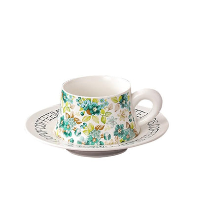 10 oz Elegant Ceramic Coffee Cup and Saucer Set with Gift Box Packaging, Floral China Tea Cup and Saucer Set,Retro Afternoon Tea Cup Set with White Coffee Mug,Valentine's Day Gift for her (White)