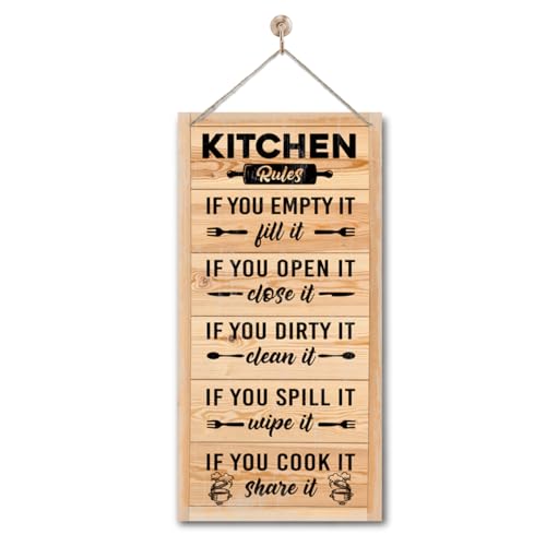 Hanging Kitchen Rules Wooden Sign, Rustic Kitchen Decor, Printed Wall Art, Funny Farmhouse Wall Decor - color: Kitchen09