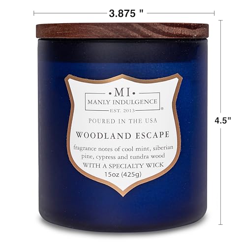 Manly Indulgence Woodland Escape Scented Candles for Men, 15 oz Wooden Wick, Premium Soy Blend Wax, 60H Burn, Candles for Home Scented - Made in The USA - color: Woodland Escape