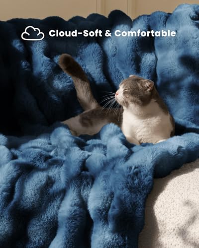Ultra Soft Cozy Faux Fur Throw Blanket, Fuzzy Plush Thick Bubble Blanket, Oversize Luxury Fluffy Blanket for Couch, Bed, and Living Room, 60x80 Inches, Blue - color: Blue, size: Twin