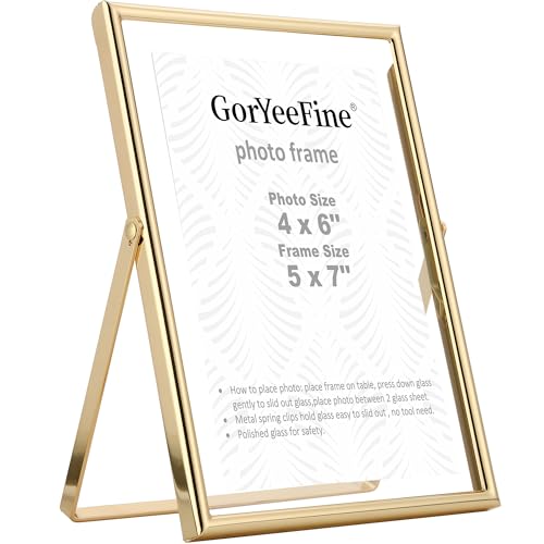 Gold 5x7" Floating Picture Frames Adjustable for (3.5x5" & 4x6") Photos Elegant Tabletop/Shelf Display Picture Frames,Classy Wedding Frame,Thanksgiving,Christmas Gift Frame for Home & Office Decor - color: Gold, size: 5x7'' For 4x6''(1PK)