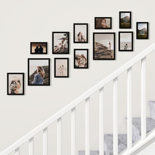 Heimlove Black Collage Picture Frames Set of 12,Two 8x10,Two 6x8, Four 5x7,Four 4x6 Photo Frames,Gallery Wall Frame Set for Wall Mount or Tabletop Display - color: BLACK