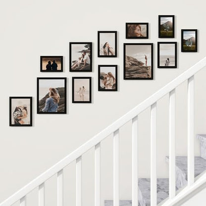Heimlove Black Collage Picture Frames Set of 12,Two 8x10,Two 6x8, Four 5x7,Four 4x6 Photo Frames,Gallery Wall Frame Set for Wall Mount or Tabletop Display - color: BLACK