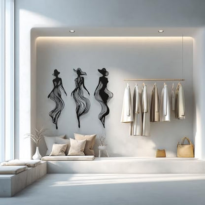 XXQ Abstract Women Silhouette Metal Wall Art Set of 3 – Modern Line Art Decor for Living Room, Bedroom, Hallway, or Studio Walls (Black, 30" x 9" / 76 x 24 cm) - size: 30L" x 9W"