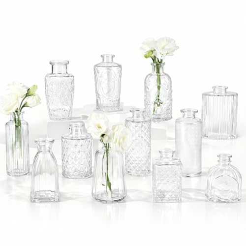 Glass Bud Vases Mini Flower Vase Small Vintage Vases for Centerpiece Table Wedding Decorations Home Decor Party(Transparent 12 Pack) - style: Transparent 12 Pack