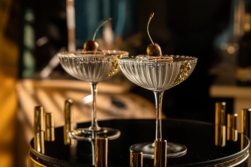 Venus Seashell Coupe Cocktail Glasses | Set of 4 | 8 oz Crystal Ribbed Champagne Saucers for Drinking P-Star and Espresso Martini, Margarita, Daiquiri, Cosmopolitan, Gimlet | Elegant Gift Glassware