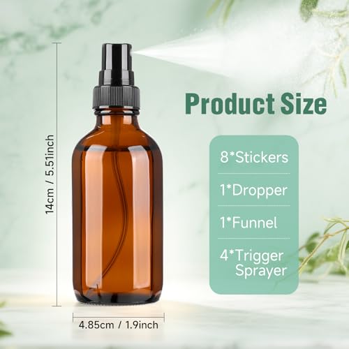 Vitreaux 4oz Amber Glass Spray Bottles Mist Sprayer Set of 4,Empty Small Spray Bottle Fine Mist Spray Refillable Containers,Mini Travel Bottle Spray Bottle Make Perfect Oil,Perfume,Body Sprays