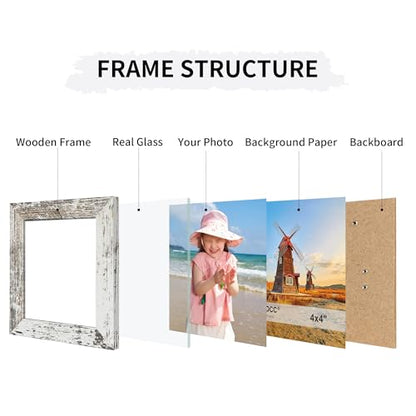 4x4 Collage Picture Frames Set of 2, Rustic Wooden Real Glass Vertical Hanging 3 Opening 4 by 4 Photo Frame, Distressed White - color: Distressed White, size: Vertical-4x4 in