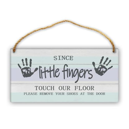 Please Remove Shoes Sign - 12in Wooden Door Hanger for Front Door - color: Blue Wood-Since Little Fingers