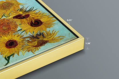 Wieco Art Gold Framed Wall Art, Van Gogh Sunflower Reproduction Canvas Print, 24x32in Art Print, Ready to Hang Artwork for Living Room Bedroom Office - size: 32"L x 24"W