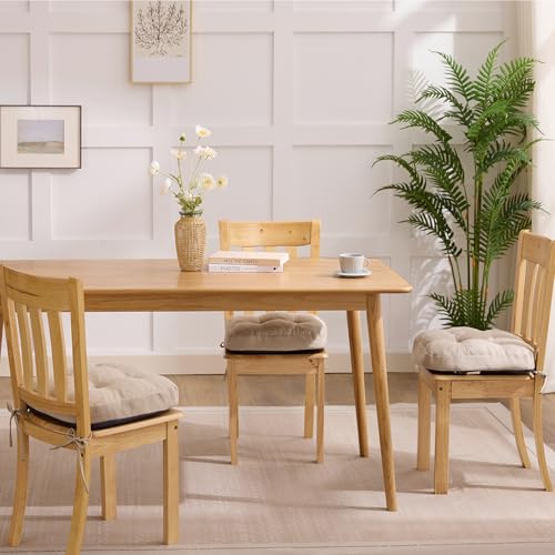 IASEAHK Chair Cushions, Foam Dining Chair Cushions, Tufted Indoor Chair Pads, Set of 6, Beige, 16.5” x 16.5” x 3.5” - color: Beige, size: Pack of 6