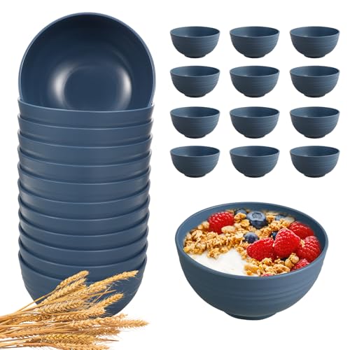 HEYCOME 12 Pcs Unbreakable Cereal Bowls Set, 26 Oz Wheat Straw Bowls Set, Microwave & Dishwasher Safe Bowls for Kitchen, Reusable Plastic Bowls for Soup, Salad and Snack, BPA Free, Dark Blue - color: Dark Blue