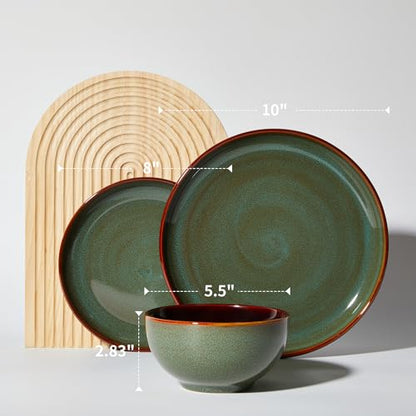 Stoneware Dinnerware Sets, Ceramic Plates and Bowls Set, Microwave & Dishwasher Safe Kitchen Dishes, Modern Dinner Salad Plates | Cereal Bowls, Dishware Sets Service for 4 Sage Green | Stoneware Dishware sets, Microwave & Dishwasher Safe, Cereal Bowls and