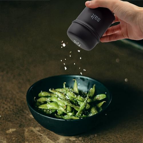 AuldHome Design Salt and Pepper Shaker Set (Black); Contemporary Modern Farmhouse Retro Enamel Style Shaker Set - color: Black