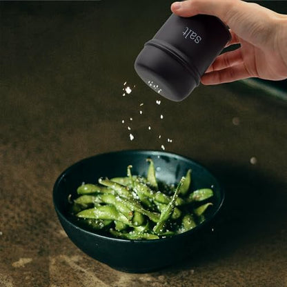 AuldHome Design Salt and Pepper Shaker Set (Black); Contemporary Modern Farmhouse Retro Enamel Style Shaker Set - color: Black