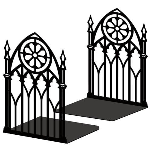 Gothic Gate Book Shelf Decorative Bookends for Shelves, Book Ends for Heavy Books, Metal Bookends for Desk Organizer, Office Library Decor Decorative Books for Home Decor - style: Gothic Gate