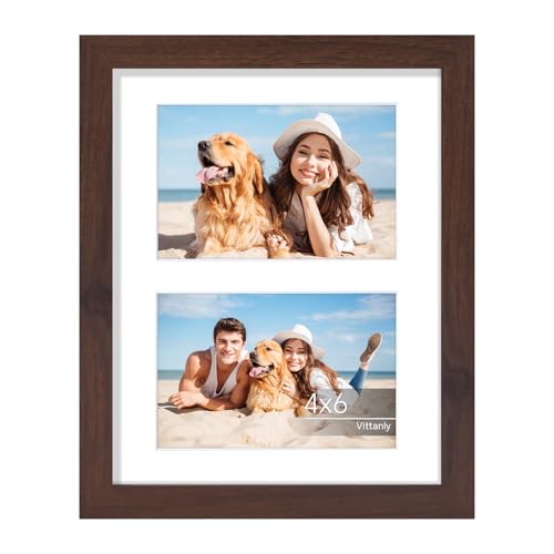 Vittanly 8x10 Collage Picture Frame for Wall Mounting or Tabletop, Brown | Displays 2Pcs 4x6 Pictures with Mat or 1Pc 8x10 without Mat, Picture Frame Collage Wall Decor with Stand, 1 Pack - color: Brown, size: 8x10