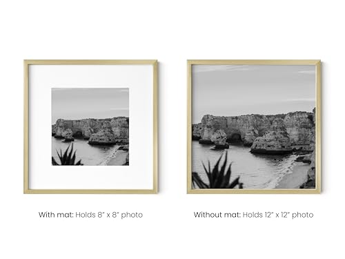HAUS AND HUES 12x12 Gold Metal Picture Frame Matted to 8x8 - Features Premium Aluminum & Hanging Hardware, Shatterproof Plexiglass - Ideal for Home, Office (12x12 in, Gold, Set of 1) - color: Gold Metal, size: 12x12 in, style: Set of 01