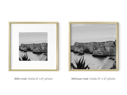 HAUS AND HUES 12x12 Gold Metal Picture Frame Matted to 8x8 - Features Premium Aluminum & Hanging Hardware, Shatterproof Plexiglass - Ideal for Home, Office (12x12 in, Gold, Set of 1) - color: Gold Metal, size: 12x12 in, style: Set of 01