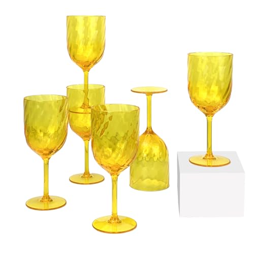 Yalin Set of 6 Unbreakable 15 oz Acrylic Plastic Wine and Water Tumbler Stackable Goblets. (Yellow, 15 oz) - color: Yellow, size: 15 oz