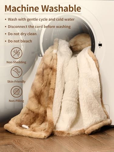 Bearhug Electric Blanket King Size with Dual Controls, 10 Heat Levels & 1-12H Auto Shut-Off, Fast Heating Soft Faux Fur to Sherpa Heated Blanket for Couples, Machine Washable, Champange - color: Champagne-faux Fur & Sherpa, size: King Size 100" × 90"