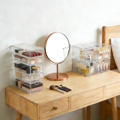 Prsildan Acrylic Drawer Makeup Organizer with 9 Drawers, Set of 3 Office Desk Organizers Accessories, Clear Stackable Storage Drawers for Vanity, Countertop, Craft, Jewelry, Art Supply Organization - size: 9 Drawers