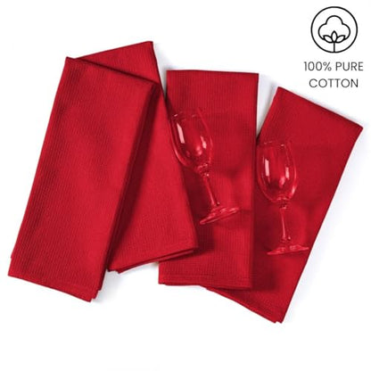 Waffle Kitchen Towels 100% Cotton Set of 4-320 GSM Quality - Soft Absorbent Durable Washable Dish Cleaning Towel for Kitchen & Home - Quick Drying Dish Towel 16x26 inch Red - color: Red