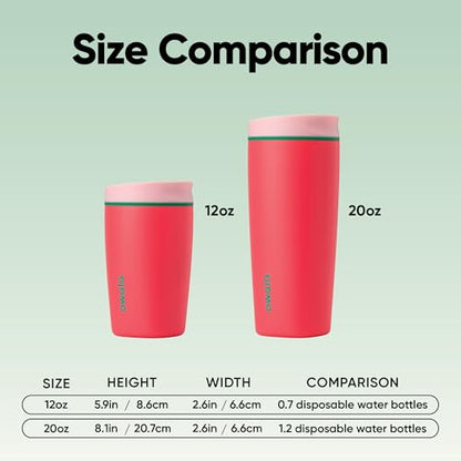 Owala SmoothSip Slider Insulated Stainless Steel Coffee Tumbler, Reusable Iced Coffee Cup, Hot Coffee Travel Mug, BPA Free 12 oz, Pink/Red (Strawberry Fields) - color: Strawberry Fields, size: 12 Ounces, style: No Handle