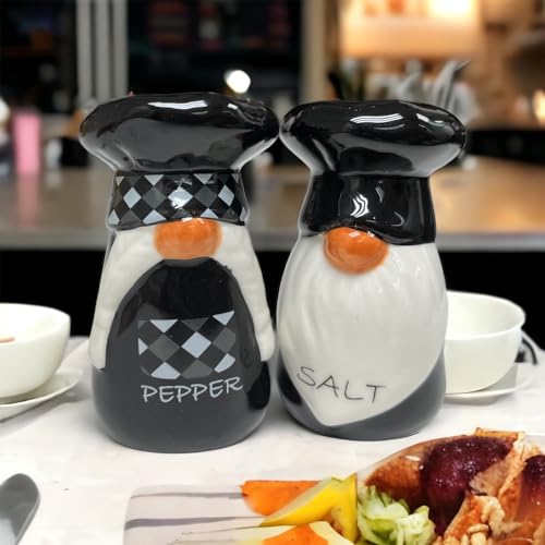 KARALIN Salt and Pepper Shaker Set,Ceramic Salt Pepper Shaker,Halloween | Farmhouse Salt Shaker,Seasoning Salt Set,Rustic Kitchen Decor Tabletop Accessories Chef Design Housewarming(Black & White)