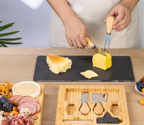 Charcuterie Board Gift Set with Large Embedded Removable Slate Serving Tray House Warming Gift New Home, Wedding Gifts for Couple, Bridal Shower Gift (Large Slate Charcuterie Board Set) - size: Large Slate Charcuterie Board Set