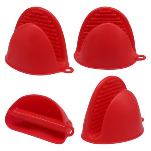 Silicone Oven Mitts Mini, 2 Pairs Heat Resistant Finger Oven Mitts, Non-Slip Silicone Gloves for Kitchen Cooking & Baking, Small Potholders for Air Fryer Grill (Red) - color: Red