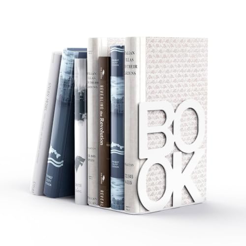Book Ends White Metal BookEnds for Bookrack Desk,Books | Non-Skid Metal Book End Stopper for Books/CDs/DVDs - color: White, size: 1 pair