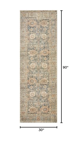 Loloi Margot Ocean/Spice 2'-6" x 7'-6" Runner Rug | MAT-03 CloudPile™ Printed Approx. 3x8 Blue Hallway Entryway Kitchen, Timeless, Classic, Plush, Luxurious, Runner Rug - color: Ocean / Spice, size: 2'6" x 7'6" (Rectangular)
