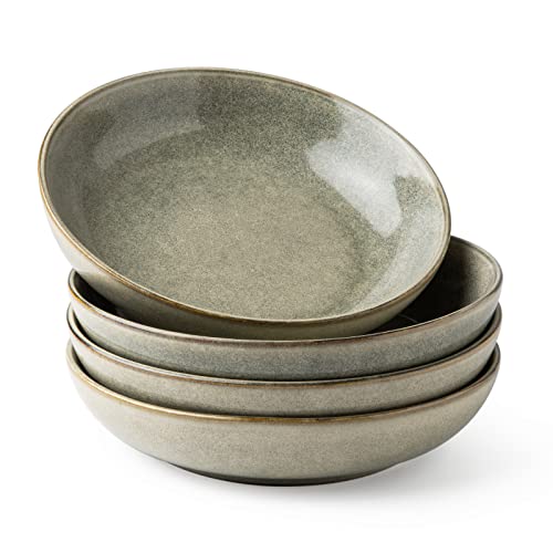AmorArc 8.5’’ Ceramic Pasta Bowls Set of 4, 36oz Large Stoneware Bowls Set | Large Dinner Serving Bowls Set, Wide Bowl Plate for Pasta,Salad, Soup, Microwave Safe, Reactive Glaze - color: Rective Glaze, size: Set of 4
