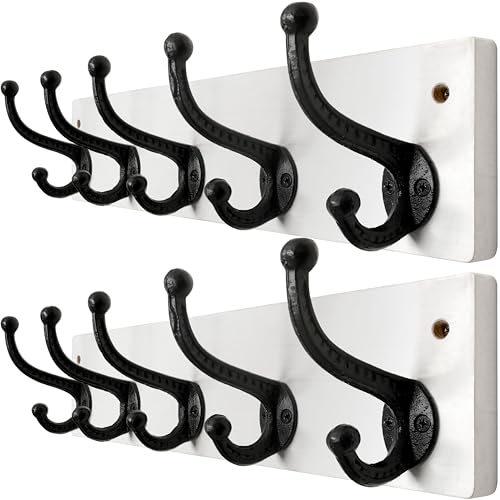 WEBI Rustic Coat Rack Wall Mount,5 Cast Iron Coat Hooks Wall Mounted,Heavy Duty Wall Coat Hanger Hooks for Hanging Coats,Clothes,Black on White,2 Packs - color: White, size: 17 Inch(2 Packs)