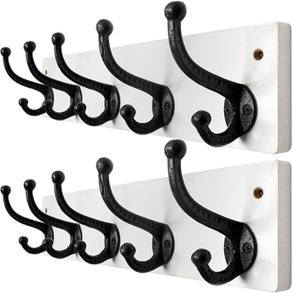 WEBI Rustic Coat Rack Wall Mount,5 Cast Iron Coat Hooks Wall Mounted,Heavy Duty Wall Coat Hanger Hooks for Hanging Coats,Clothes,Black on White,2 Packs - color: White, size: 17 Inch(2 Packs)