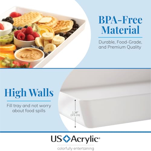 US Acrylic White Plastic Serving Trays (Set of 4) 15” x 10” | Large Unbreakable Reusable Rectangular Party Platters | Serve Appetizers, Fruit, Veggies, & Desserts | BPA-Free & Made in USA - color: White, size: 15" x 10"