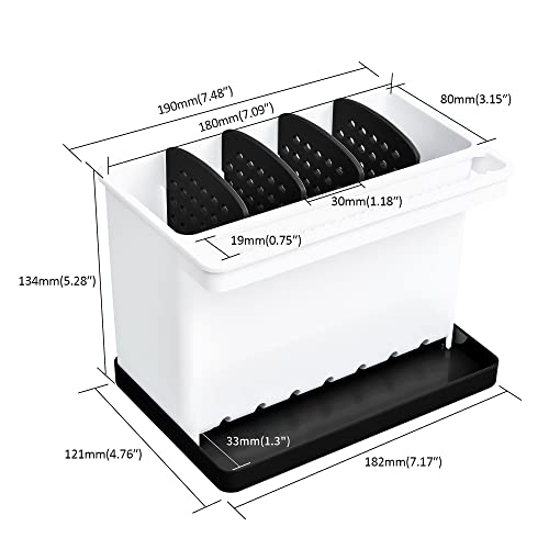 JOMOLA Kitchen Sink Organizer Dish Brush Sponge Holder Caddy Toothbrush Holders for Bathrooms Sinkware Kitchen Utensil Holder Sink Caddy Organizer with 4 Separate Dividers Removable Drain Tray (Black) - color: Black