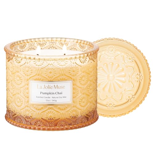 LA JOLIE MUSE Pumpkin Chai Scented Candles for Home, Natural Soy 2-Wick | Fall Candle for Thanksgiving Holiday, Large Jar Luxury Candle, Clean Non Toxic Wax, Decorative Gift for Women & Men, 12 oz - color: Pumpkin Chai, size: 12 oz