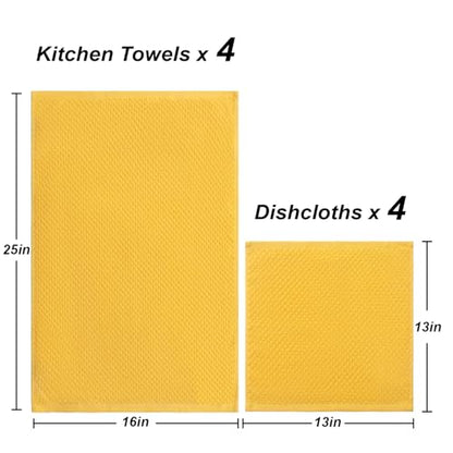 8 Pack Kitchen Towels and Dishcloths Set, 100% Ring Spun Cotton 16 x 25 inches Kitchen Towels and 13 x 13 in Dish Cloths Super Soft and Absorbent Towels Set - color: Fall