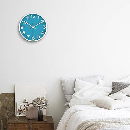 10 Inch Wall Clock, 2Pack Silent Non Ticking Battery Operated Clocks | Green Analog Clock| Living Room, Office, Classroom, Bedroom, Kitchen, Bathroom| Modern Simple Style | Easy to Read | Accurate - color: Blue, size: 10 inches