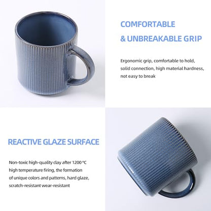MONITO Coffee Mugs Set of 6, 16 oz Ceramic Coffee Cups with Large Handles | Stoneware Mugs Set Suitable for Lattes, Hot tea, Cappuccinos, Mochas and Cocoa, Microwave & Dishwasher Safe, Deep Blue - color: Deep Blue, size: 6PCS
